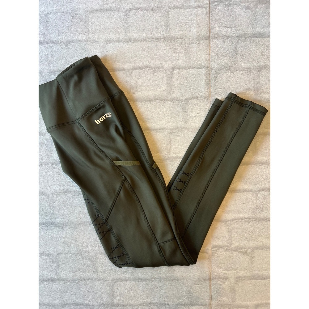 Horze Equestrian Women Olive Green Silicone Grip Riding Breeches Size 22